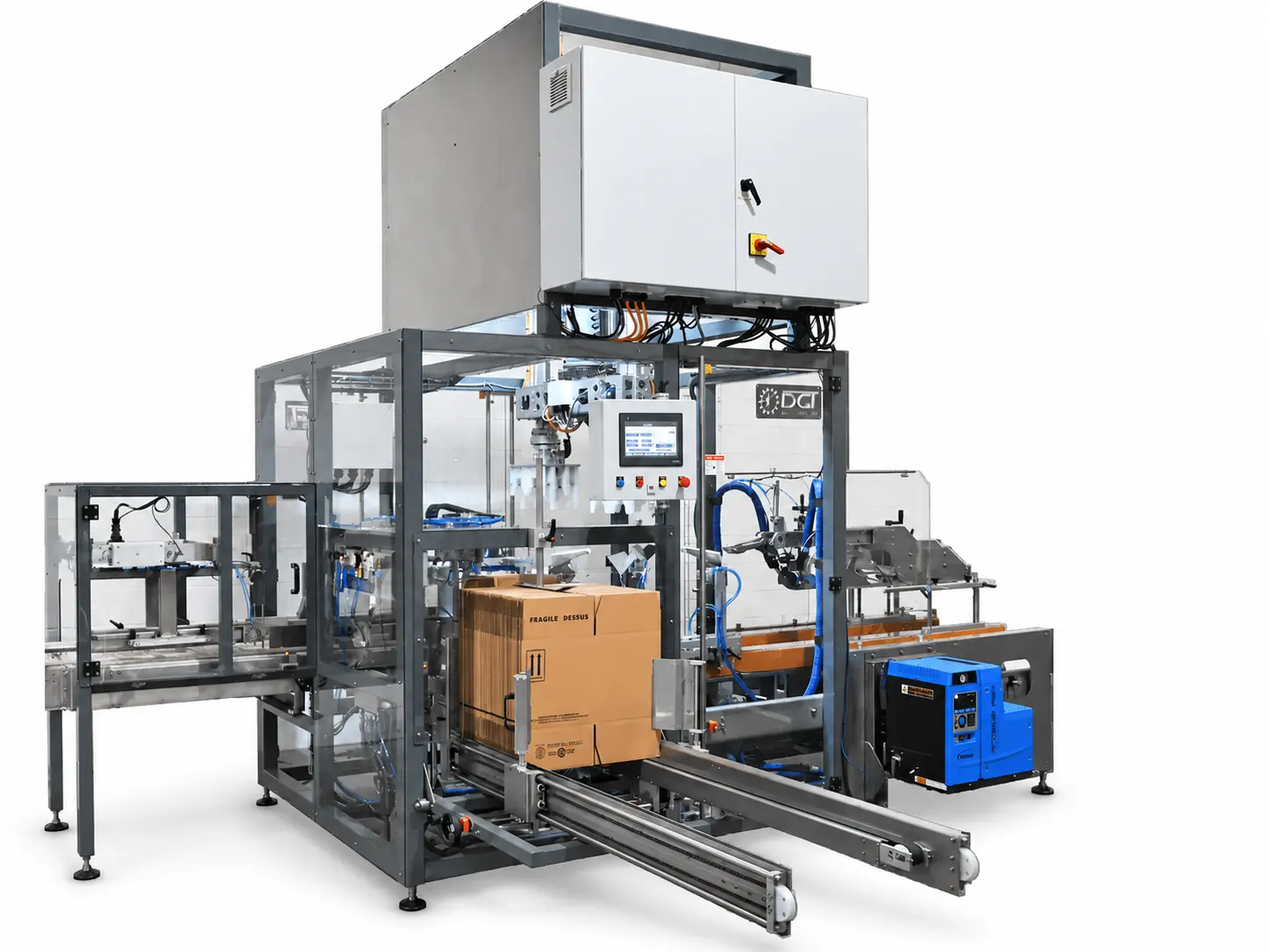 Automatic Case Packer for Gallon Jugs with Hot Glue Sealing